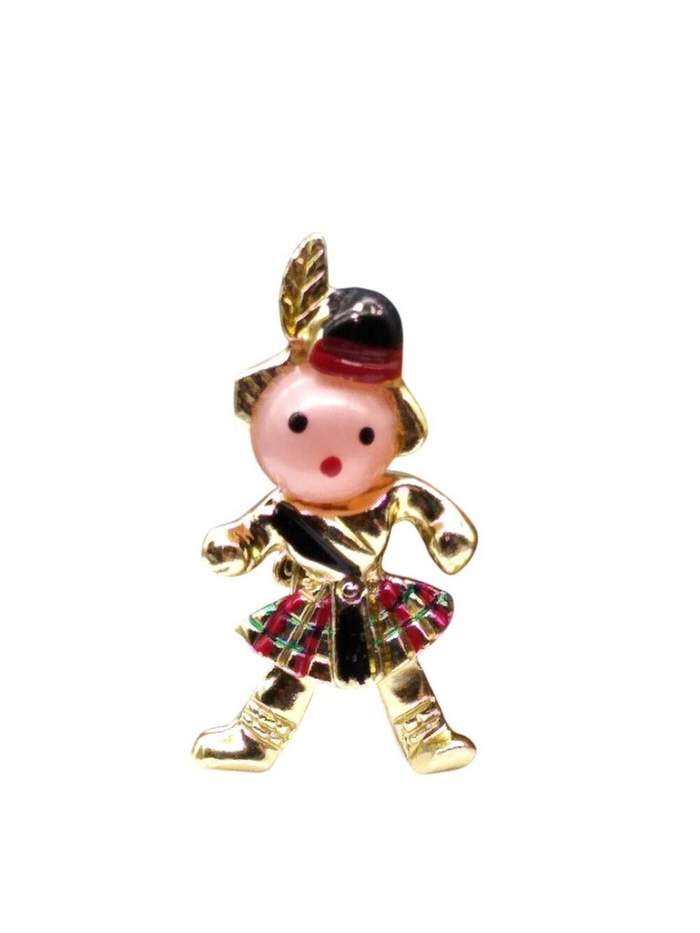 Vintage Scottish Clansman Brooch with Whimsical Moonglow Jelly Belly Face, Gold